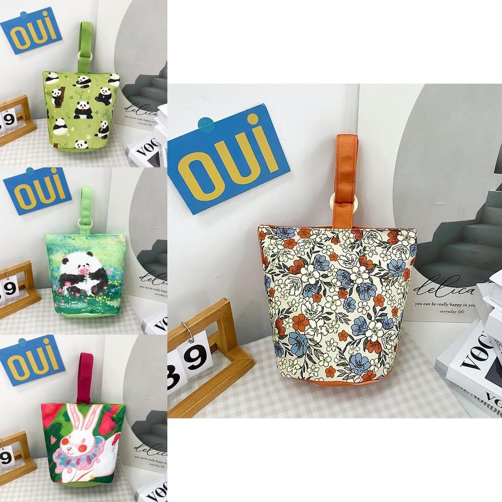 Charming Cartoon Printed Medium Canvas Handbag Unique Bucket Style Mom Bag