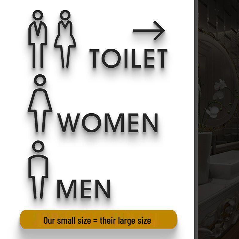 

3D Acrylic Restroom Sign: Creative Arrow Sticker for Bathroom Identification Model A (Black) Unisex Adjustable Arrow - 36x15 cm