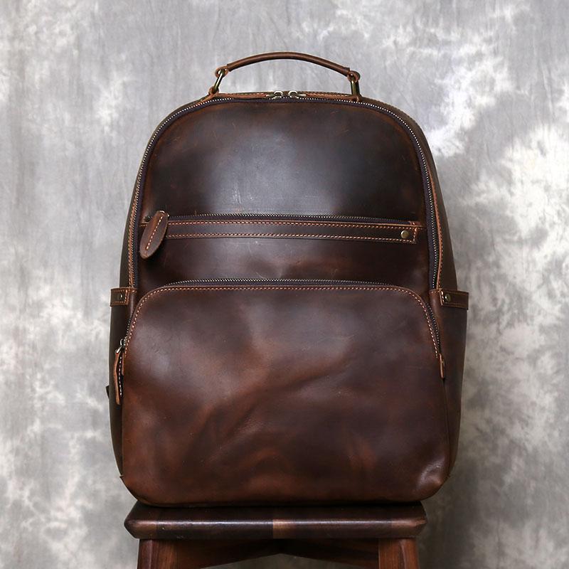 Vintage Rindsleder Rucksack Oberste Schicht Aus Echtem Leder Herren Hohe Kapazität Computer Rucksack Lässiger Geschäftsreise Rucksack