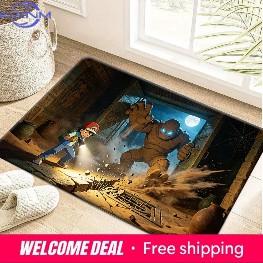 Ash Ketchum and Golem Ancient Temple Adventure Print Non-Slip Doormat Soft Floor Mat 40x60cm