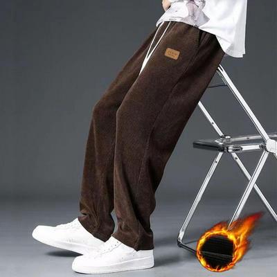 Trekkoord Fleece Broek Gezellige Pluche Heren Winterbroek met Wijde Pijpen Trekkoord Taille voor Warmte Comfort Zachte Rechte Broek