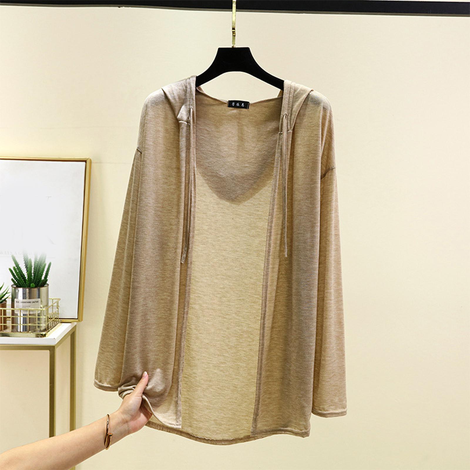 

Женский летний кардиган с капюшоном, длинным рукавом, оверсайз, топ-шаль, тонкая куртка L хаки