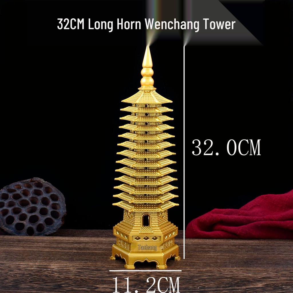Painted Copper and Brass Wenchang Pagoda Ornament, Nine and Thirteen Stories