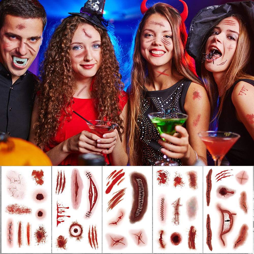 10 arkuszy Halloweenowe naklejki tatuaże blizny na ramię, twarz, ciało, tymczasowe, wodoodporne, fałszywe naklejki tatuaże, kreatywne prezenty festiwalowe dla dzieci