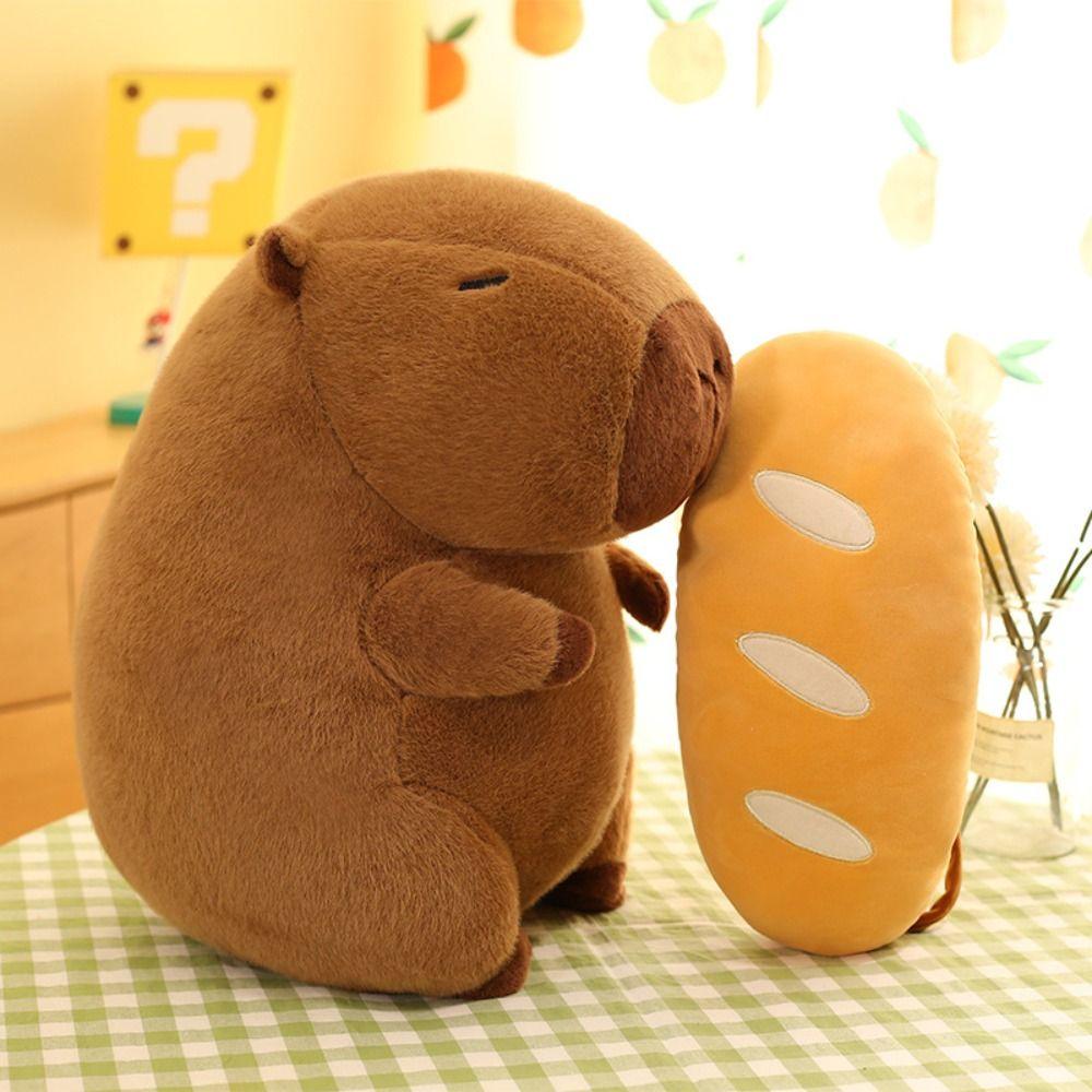 With Croissant Bread Capybara Plush Toys Fluffy Stuffed Capybara Doll  Home Decor Gifts