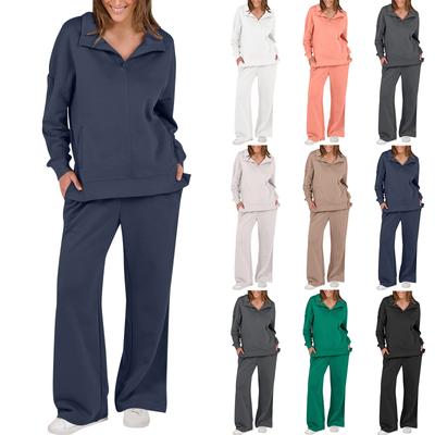 Women's Fashion Solid Color Long Sleeve Top And Pants Casual Leisure Two Piece Set