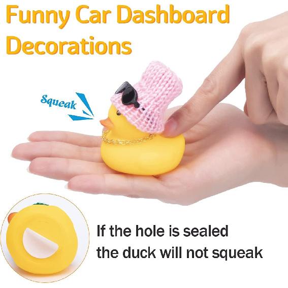 Wonuu Rubber Duck Car Ornaments Yellow Duck Car Dashboard Decorations with Propeller Helmet for Christmas Decor and Home Decorations for Adults