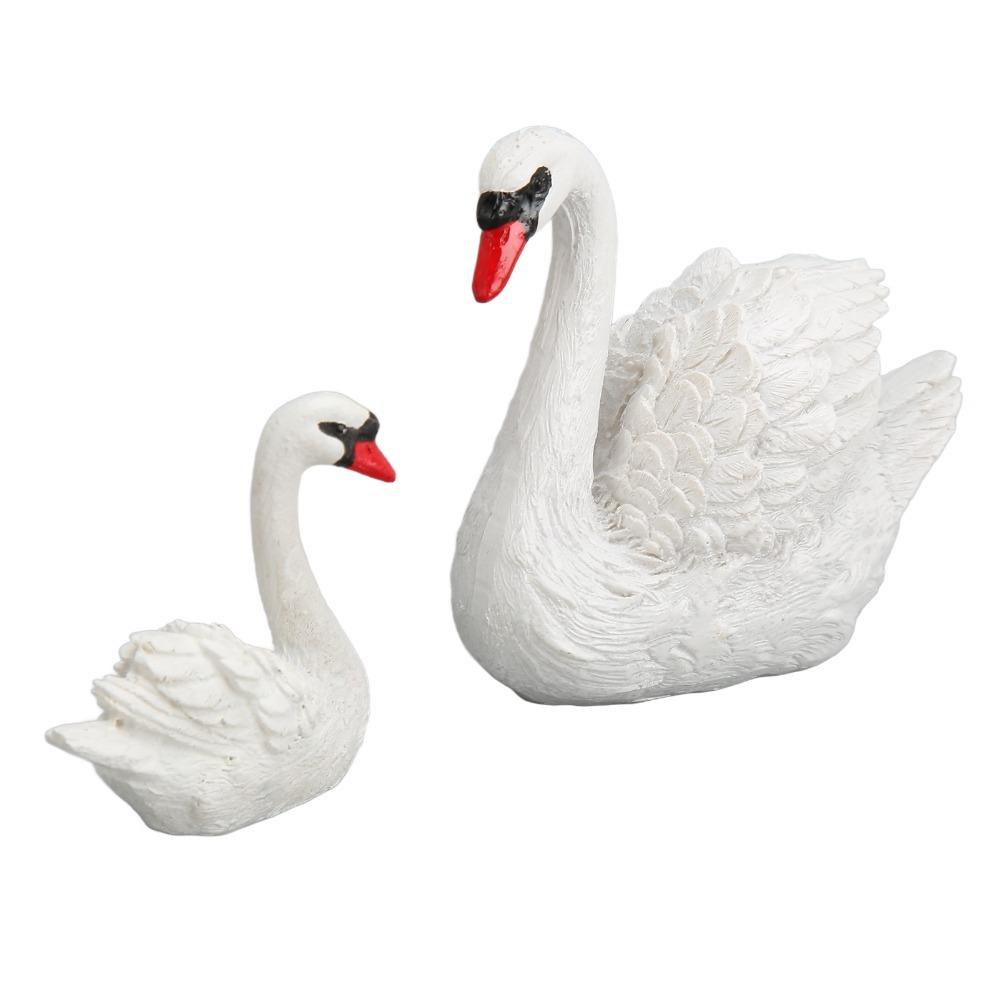 2pcs Small Swan Couple Figurines Resin Cake Topper Set Swan Decorations Fairy Garden