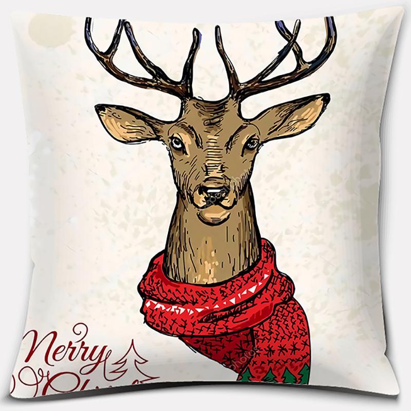 Christmas Deer Pattern Pillowcase Square Pillowcase Home Office Decoration Pillowcase
