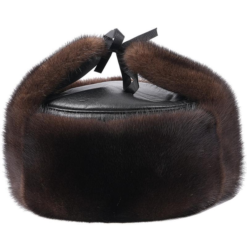 

Мужская шапка из меха норки с защитой ушей, теплая, утолщенная, из цельной норки, с защитой ушей, меховая шапка XL（59-61cm）