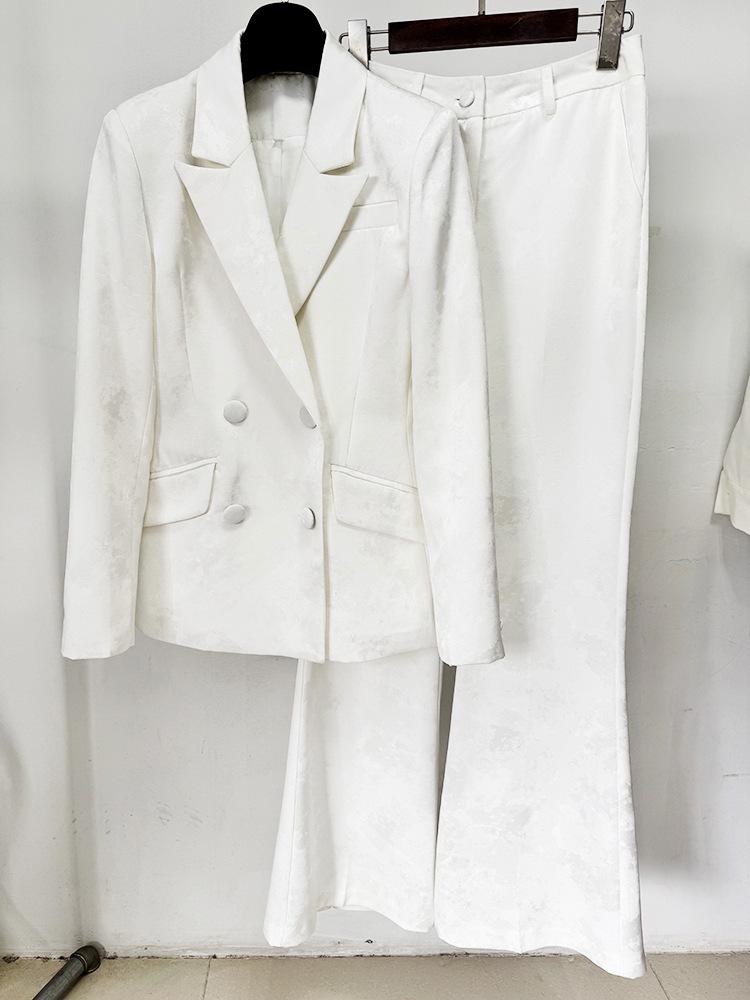 In Stock: 2025 European & American Celebrity Fashion Elegant Jacquard Double-Breasted Suit Jacket Set