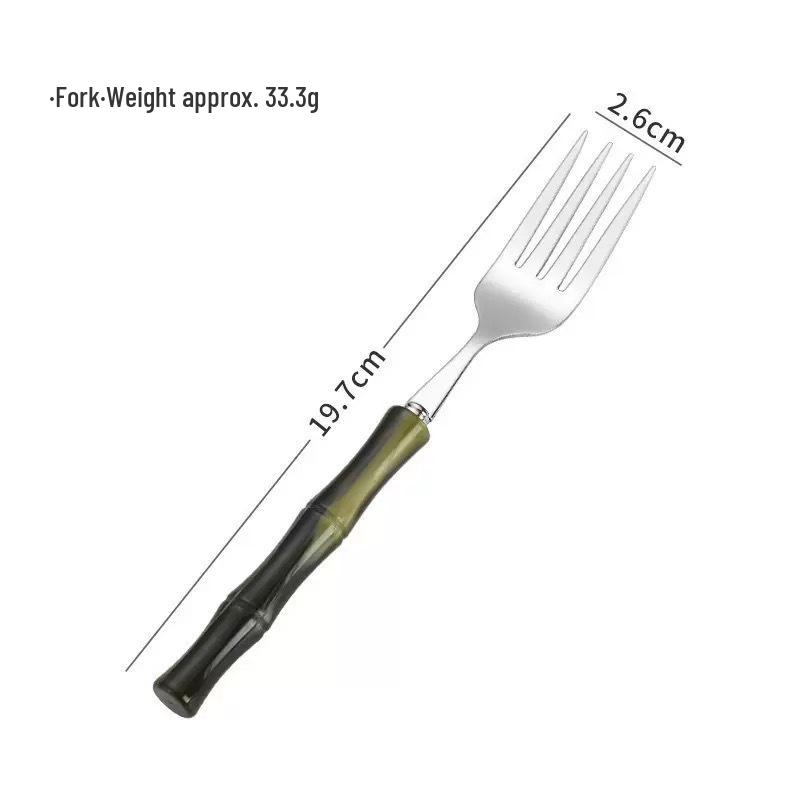 304 Stainless Steel Gold Cutlery Set with Violet Acrylic Bamboo Joint Handles: Includes Knife, Fork, and Spoon for Hotel Light Luxury Use.