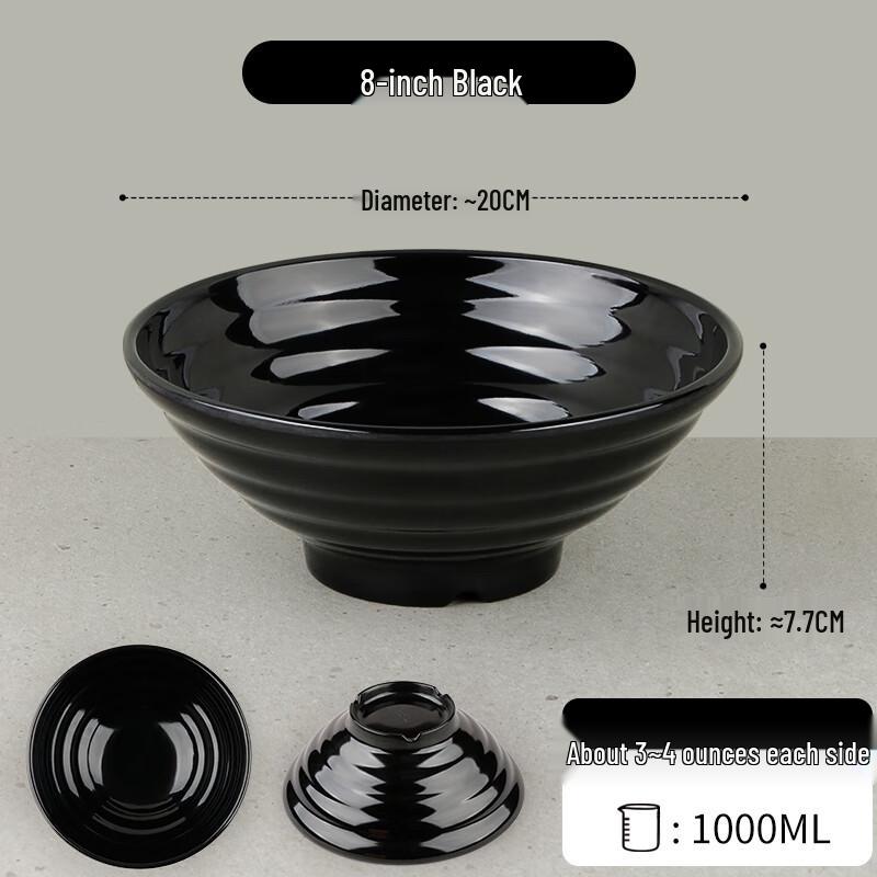 Bright Black 8-Inch Chinese Style Melamine Soup Bowl