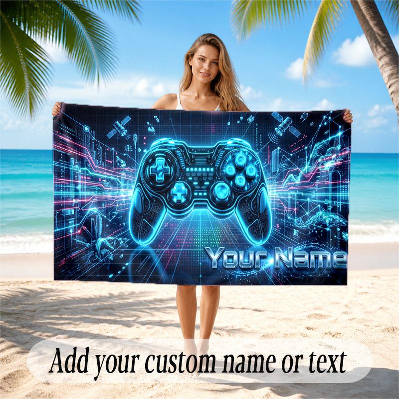 City Cyberpunk Theme Soft Beach Towel Personalized Custom Name Text Towel Portable for Beach Pool Travel
