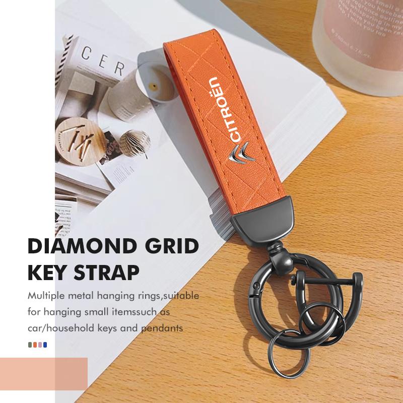 Car Keyring Leather Plaid Keychain Buckle Key Ring Chain Holder For Citroen C4 C3 C5 C1 C2 C6 C4L DS3 DS4 Berlingo Picasso WR3