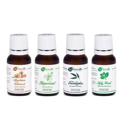 Naturalis 15ml Essential Oil Gift Pack of 4 for Health Care (Cedarwood, Peppermint, Eucalyptus, Holy Basil)