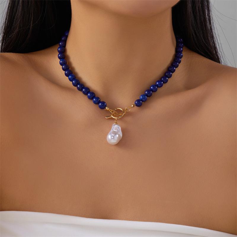 Niche high-end pearl necklace women's irregular beaded water drop pearl OT buckle neck chain necklace