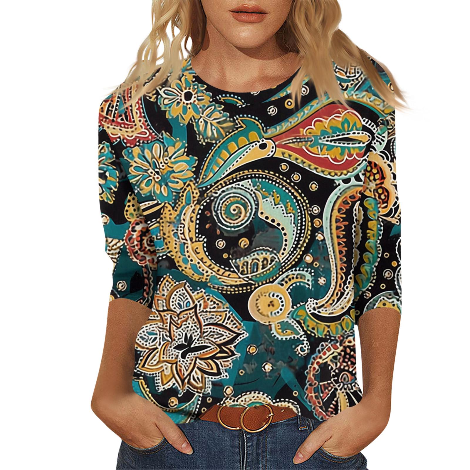 

Женский модный повседневный пуловер с рукавом семь четвертей, модный принтованный топ XXXL