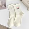 Female Spring and Autumn Solid Color Lace Strawberry Embroidery Boneless Tube Cotton Socks
