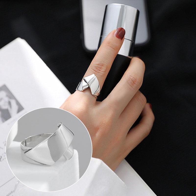 Korean Retro Geometric 925 Silver Plated Open Ring for Women