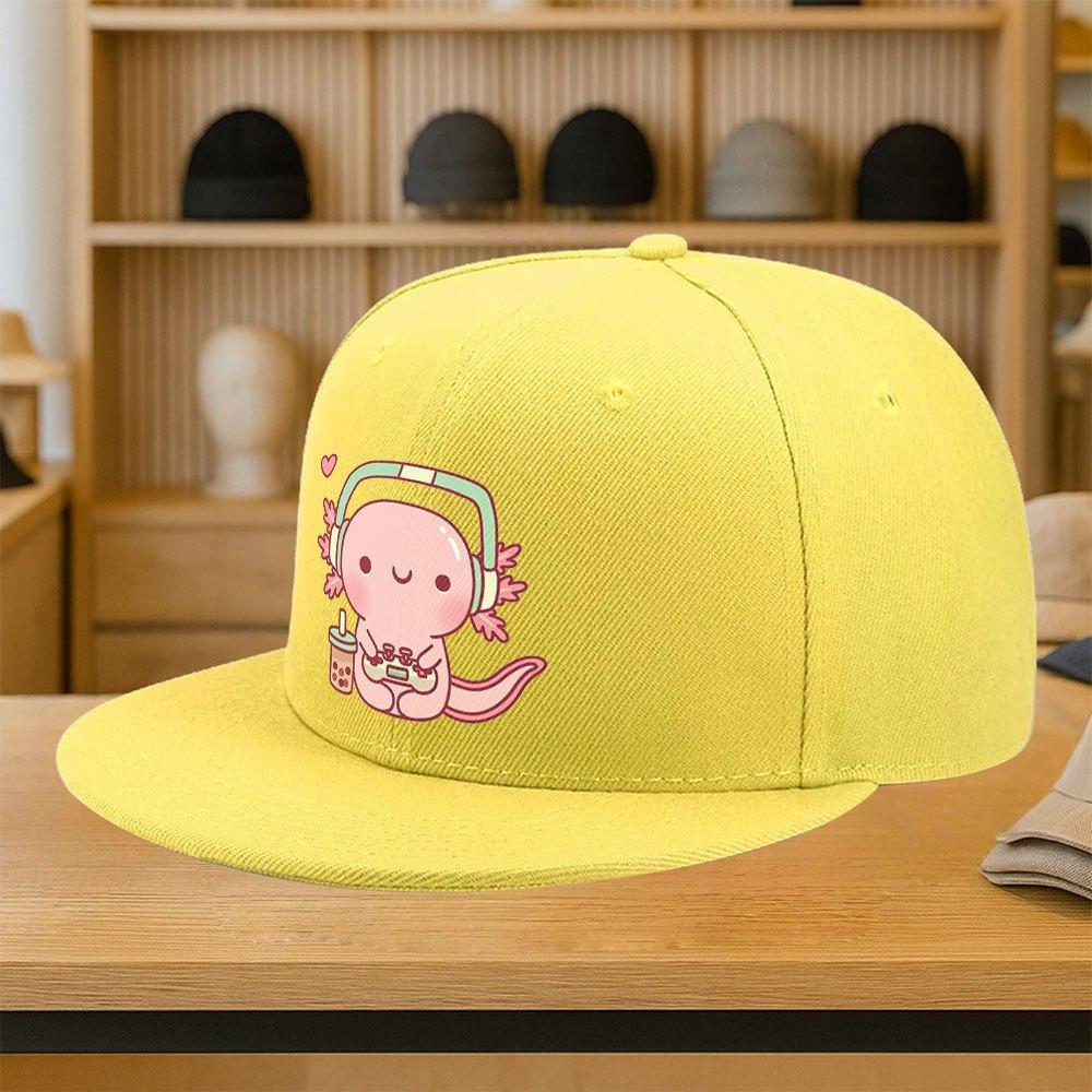 Cute Gamer Axolotl Print Baseball Cap Polyester Adjustable Streetwear Casual Snapback Hat
