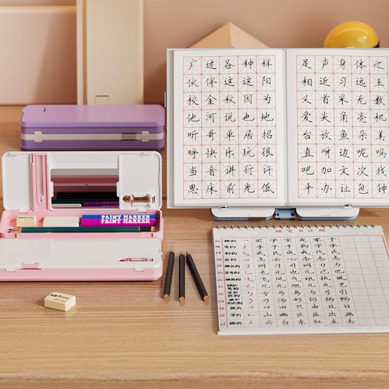Double Use  Desktop Reading Stand With Built In Pencil Case Pen Box For Kids Students Classroom Study