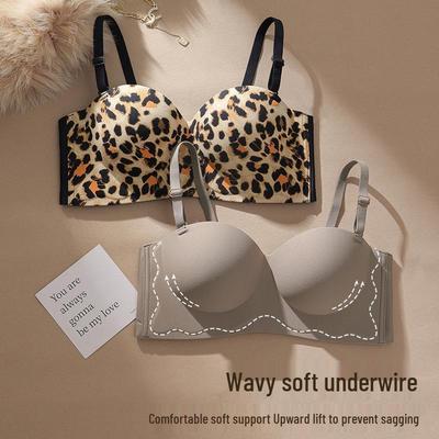 Leopard Print Seamless Enhancing Bandeau Bra - Women's Anti-Sag, Thickened Uplift, Side Support