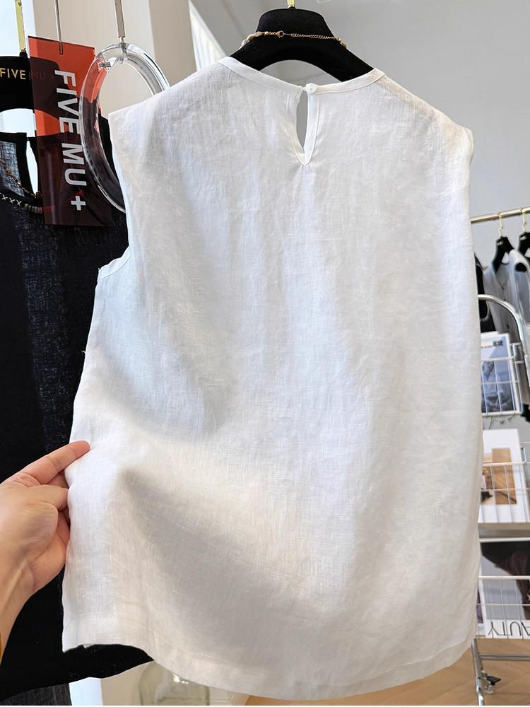Women's Summer Sleeveless Cotton-Linen Embroidered Tank Top