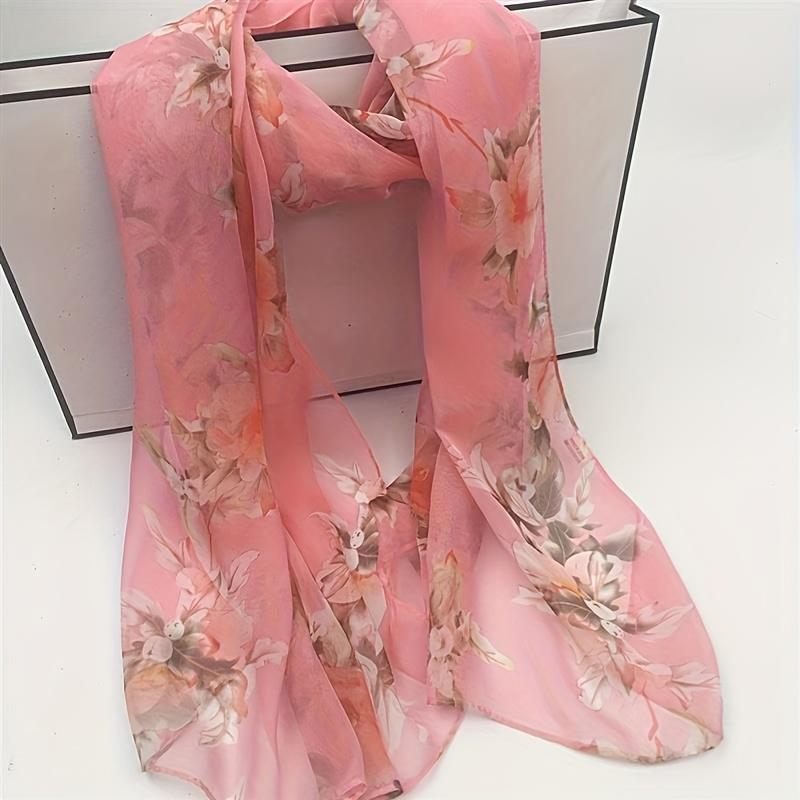 Whimsical Camellia Print Chiffon Scarf - Soft, Breathable & Versatile Shawl for Women - Perfect for All Seasons, Polyester Fiber, Elegant Accessory