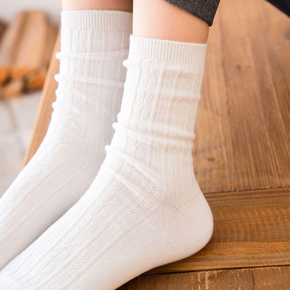 Retro Trendy Solid Color Stripe Middle Tube Hosiery Cotton Women Wool Socks Korean Style Socks