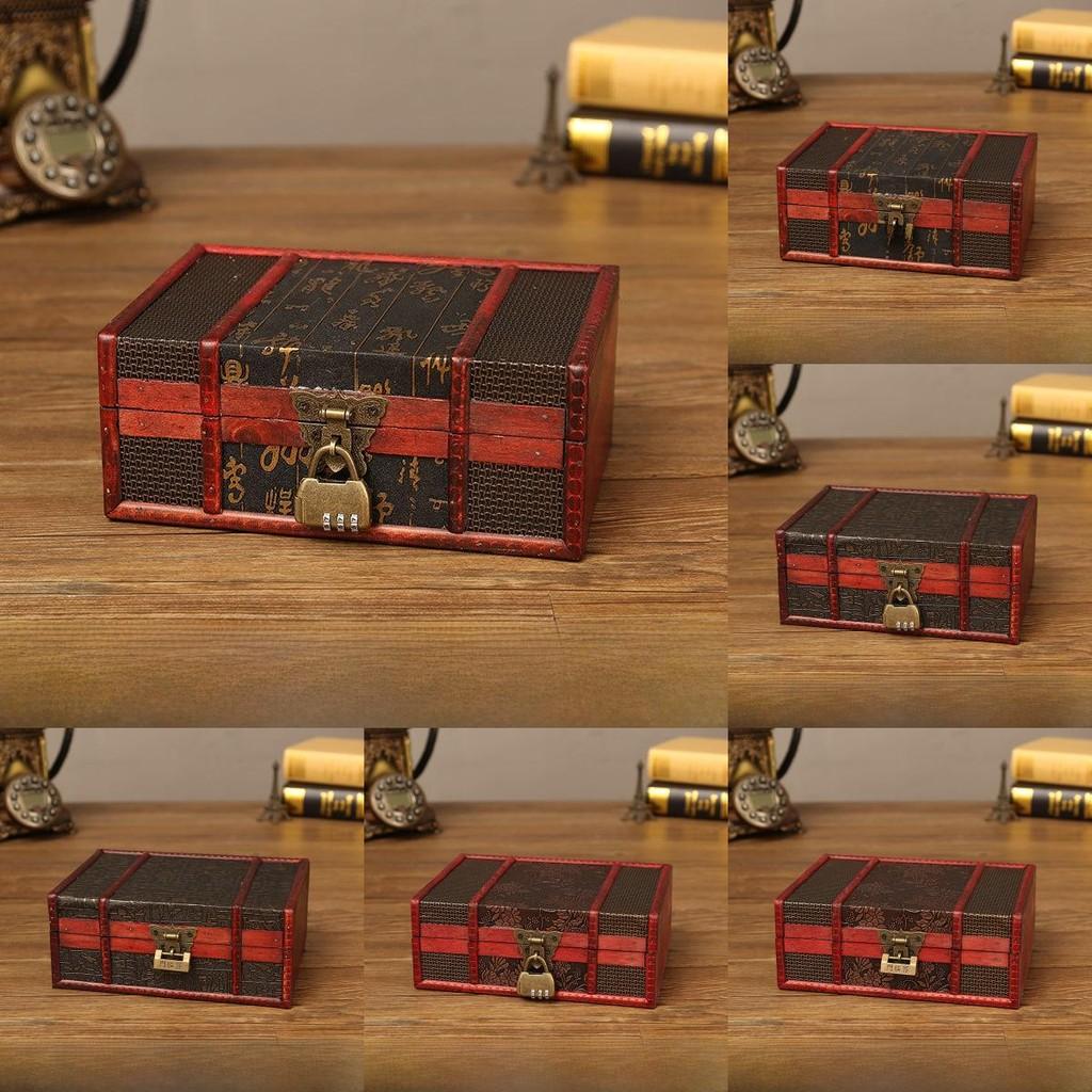Wooden Storage Antique Box With Lock For Jewelry Cosmetics Decorations Home