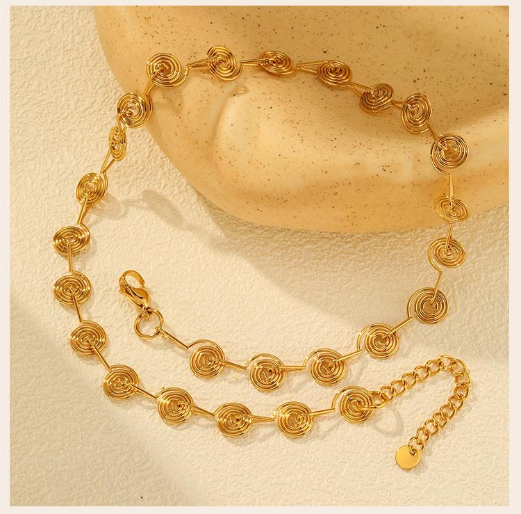Stainless Steel Geometric Multi Spiral Circle Necklace for Women, Creative Chain Necklace, Vacation Beach Jewelry Waterproof