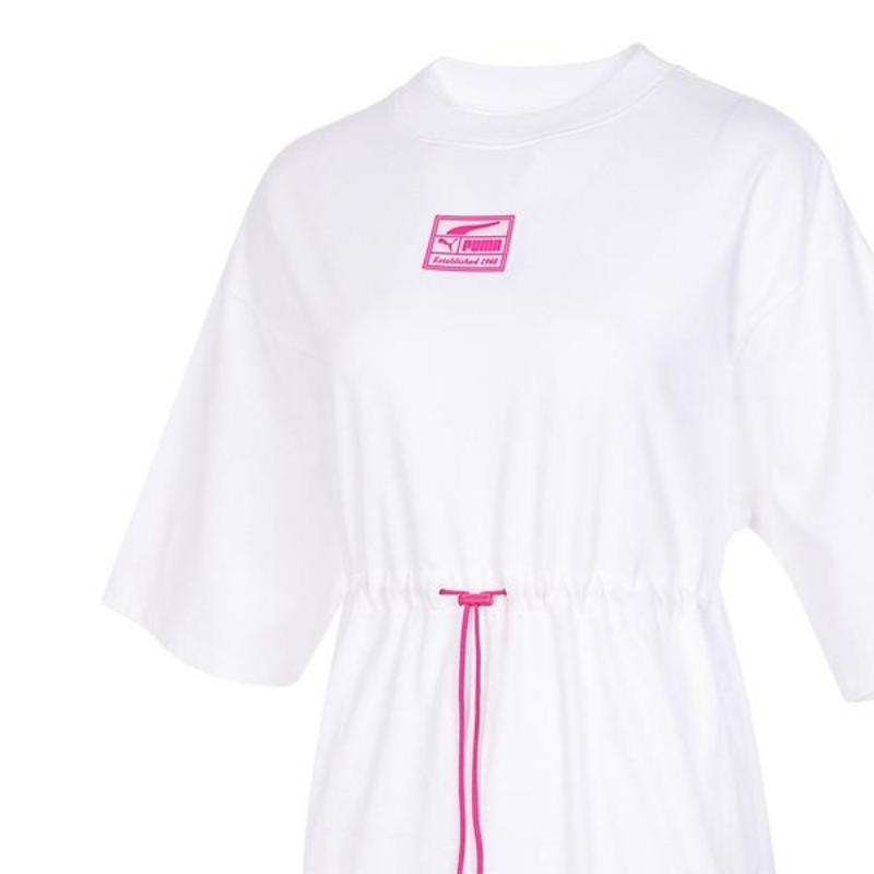 Puma Team Urban Badge Comfortable Breathable Round Neck Casual Sports Short Sleeve Dress Women Dresses White 626618-02