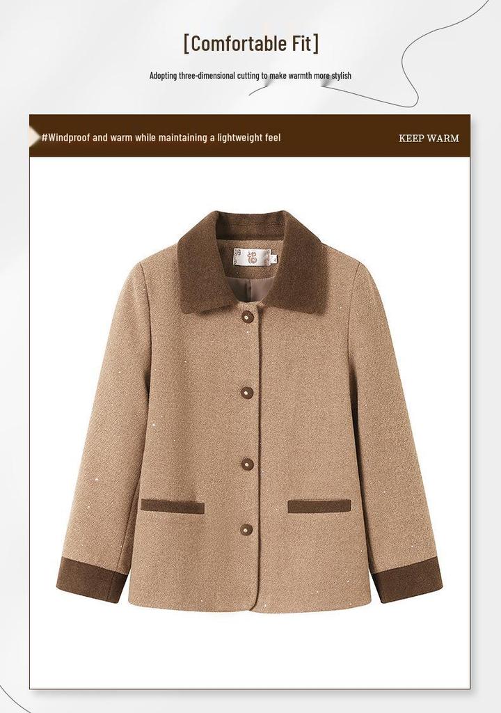 Mom's Spring Woolen Lapel Suit: Stylish Small Fragrance Outerwear for Mid-aged & Elderly Women - Perfect for Spring & Autumn