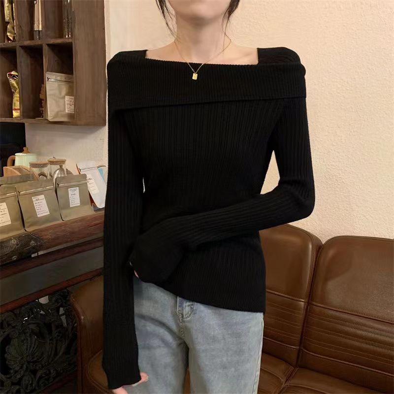Podzimní jednobarevné pletené svetry Sexy pletené svetry Dámská móda Základna s dlouhým rukávem Tenké svetry Svetry Topy Elegantní Ležérní svetry s vypnutým ramenem 25669
