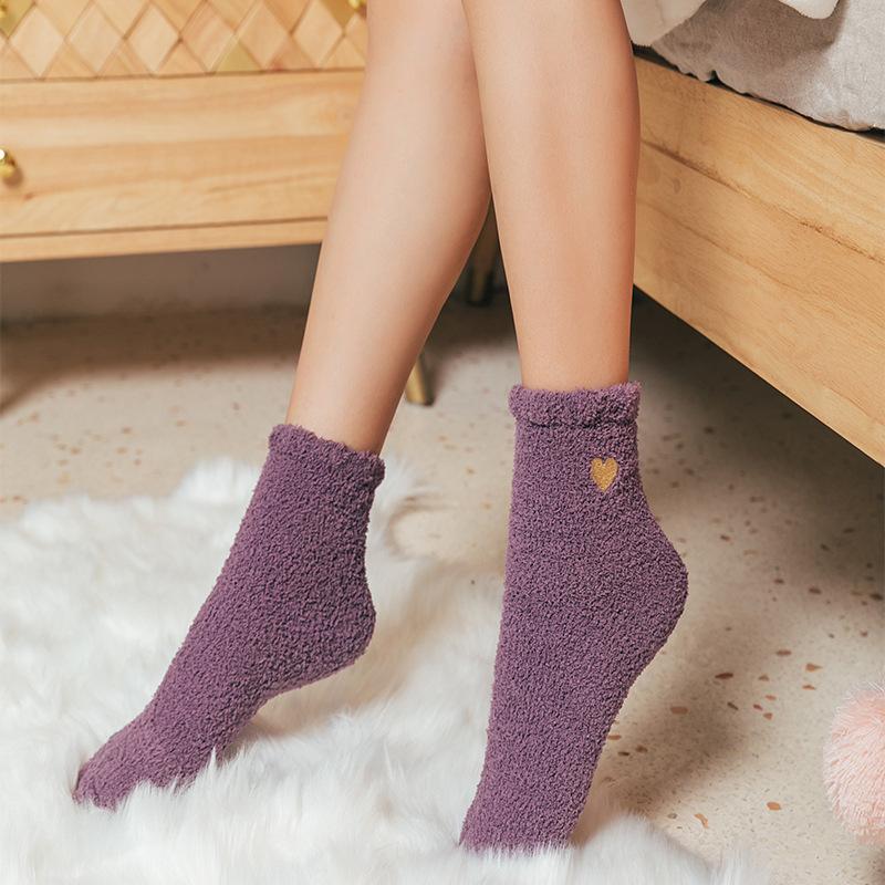 Coral Fleece Socks for Autumn Winter Caring Home Floor Socks Sleeping Socks Half Flannel Women Middle Tube Socks Warm and Thick