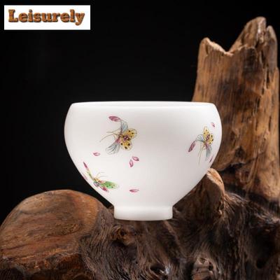 Handgefertigte Teetasse aus weißem Porzellan mit Schafsfett und porös gebrannter Meistertasse, Liebe zum Schmetterling, Teeschale, Kaffeetassen, Kung-Fu-Teegeschirr