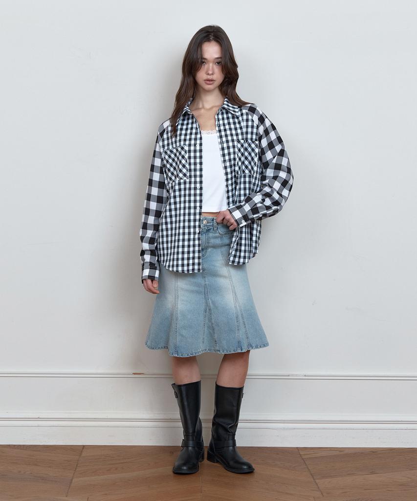Kyuliti C Color Block Check Oversized Shirt_Black