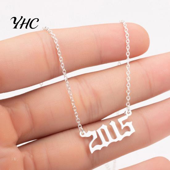1980-2019 Birth Year Number Charm Pendant Stainless Steel Chain Necklace Jewelry