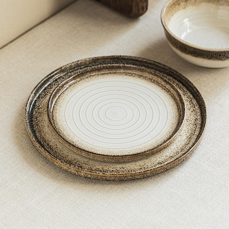 Tableware Set Japanese-Style Ring Plate Household Ceramic Bowl Dish Dish Dish Round Large Bowl Tableware Large Plate