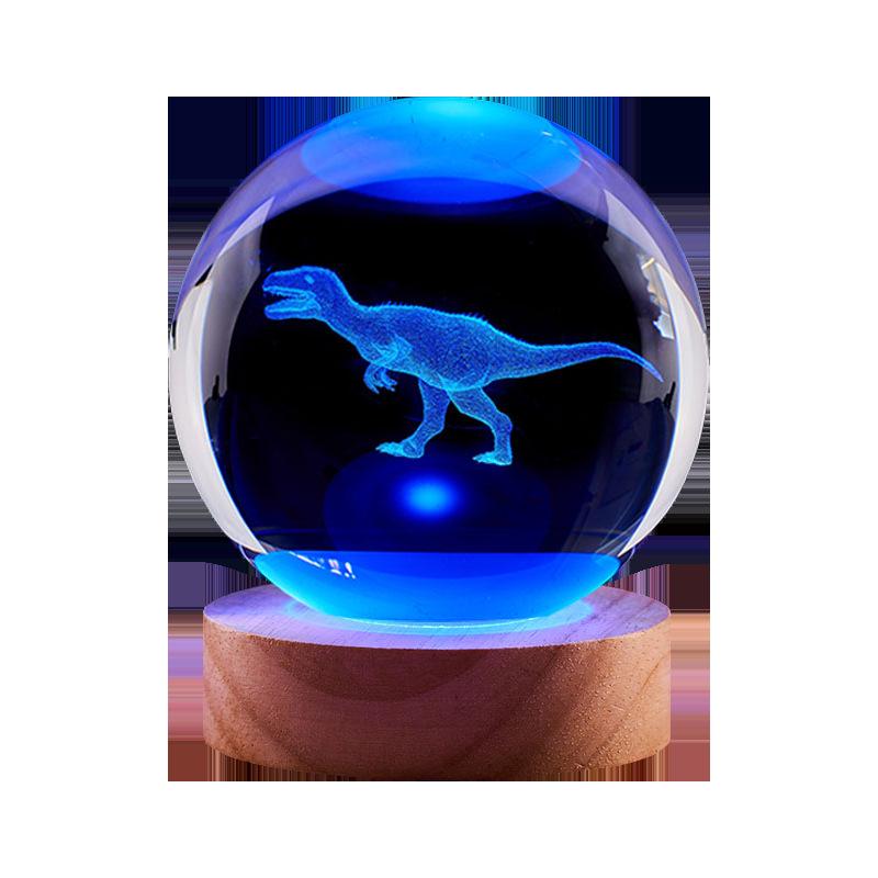 Dinosaur Cartoon 3D Crystal Ball Night Light - Luminous Glass Ornament Birthday Gift