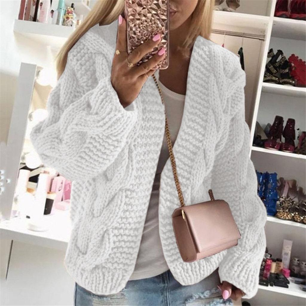 Women Knit Pocket Cardigan Long Sleeve Sweater Causal Loose Sweater Coat Outwear