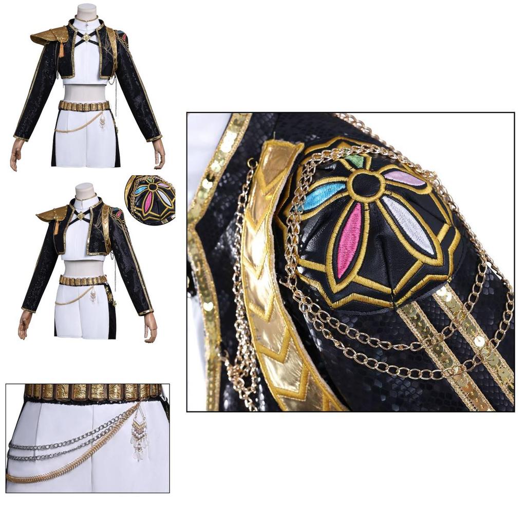 Kpop Demon Hunters Anime Character Black Gold Halloween Role Playing Costume With Faux Leather