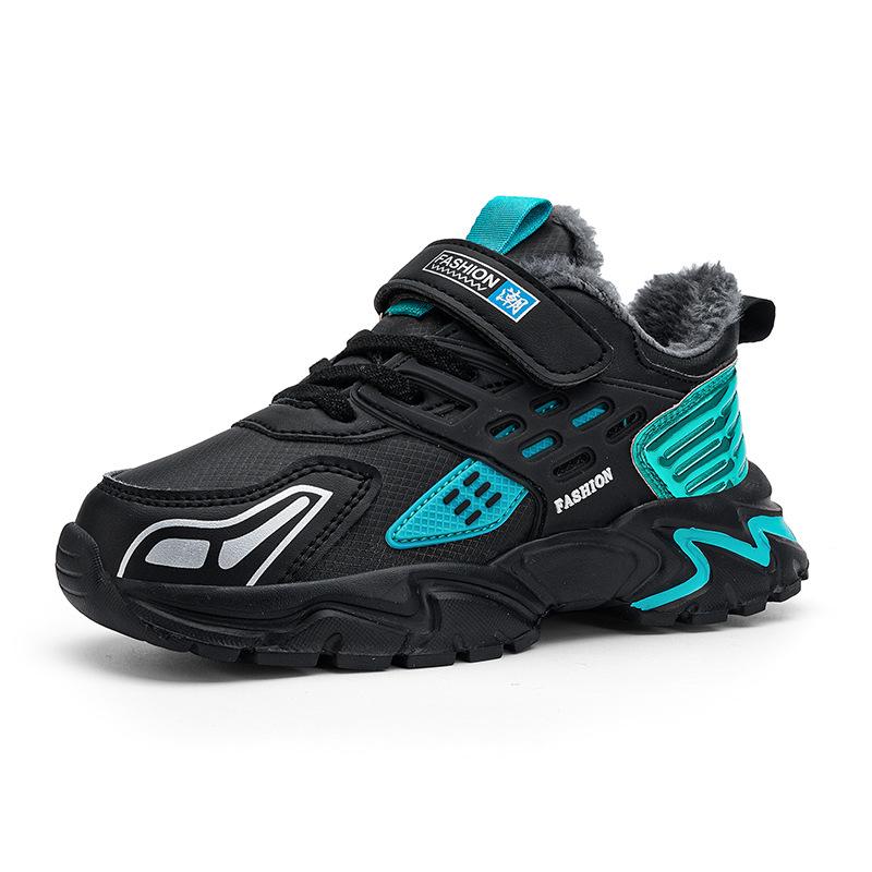 Fashion boys' new four-season sports shoes leather mesh velvet non-slip and wear-resistant casual sports shoes