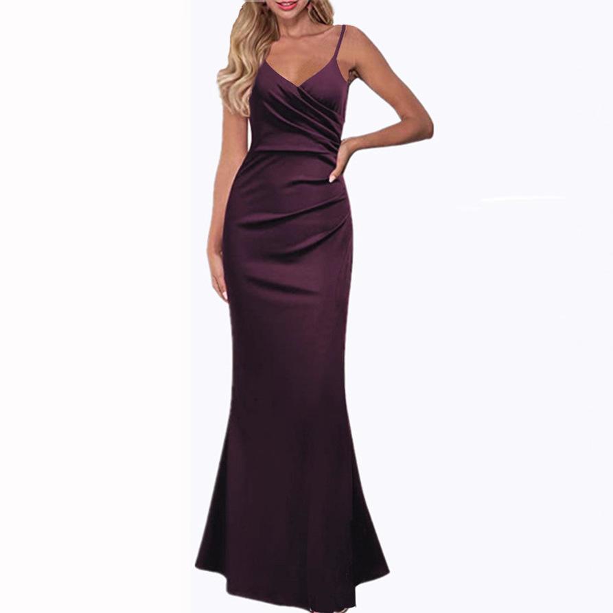 2026 European and American Amazon Spring/Summer New Dress: Solid Color Slimming Slip with Large Hem Long Dress