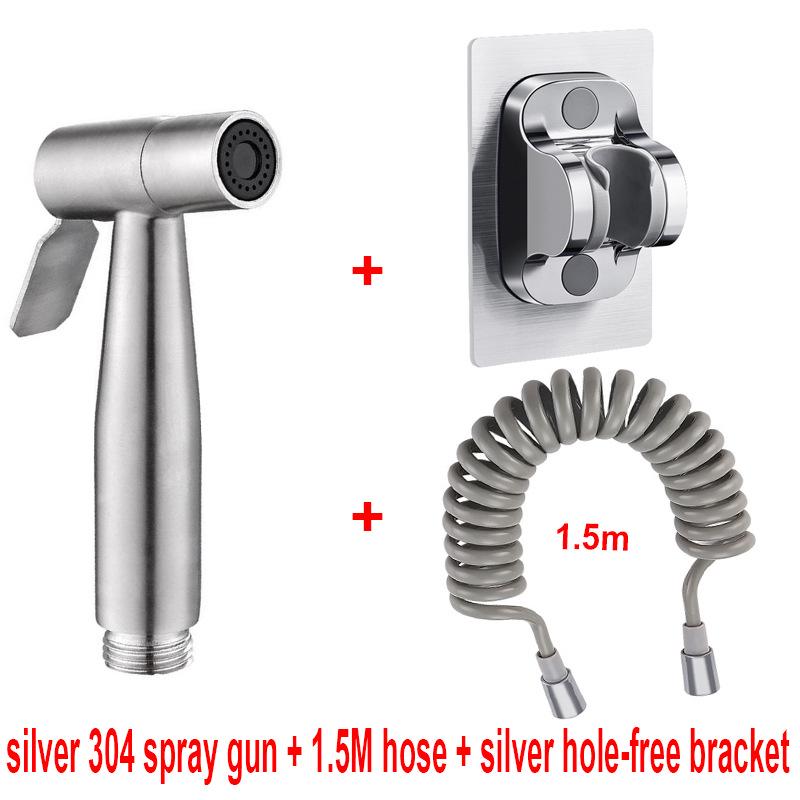 Cross-Border 304 Stainless Steel Toilet Spray Gun Set with Flushing Booster Nozzle for Bidet