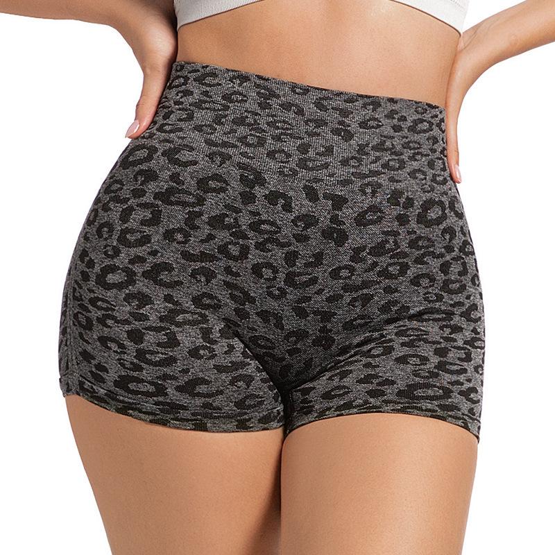 High Waist Leopard Print Tummy Control Yoga Shorts with Butt-Lifting Feature - Breathable, Slimming, European and American Style