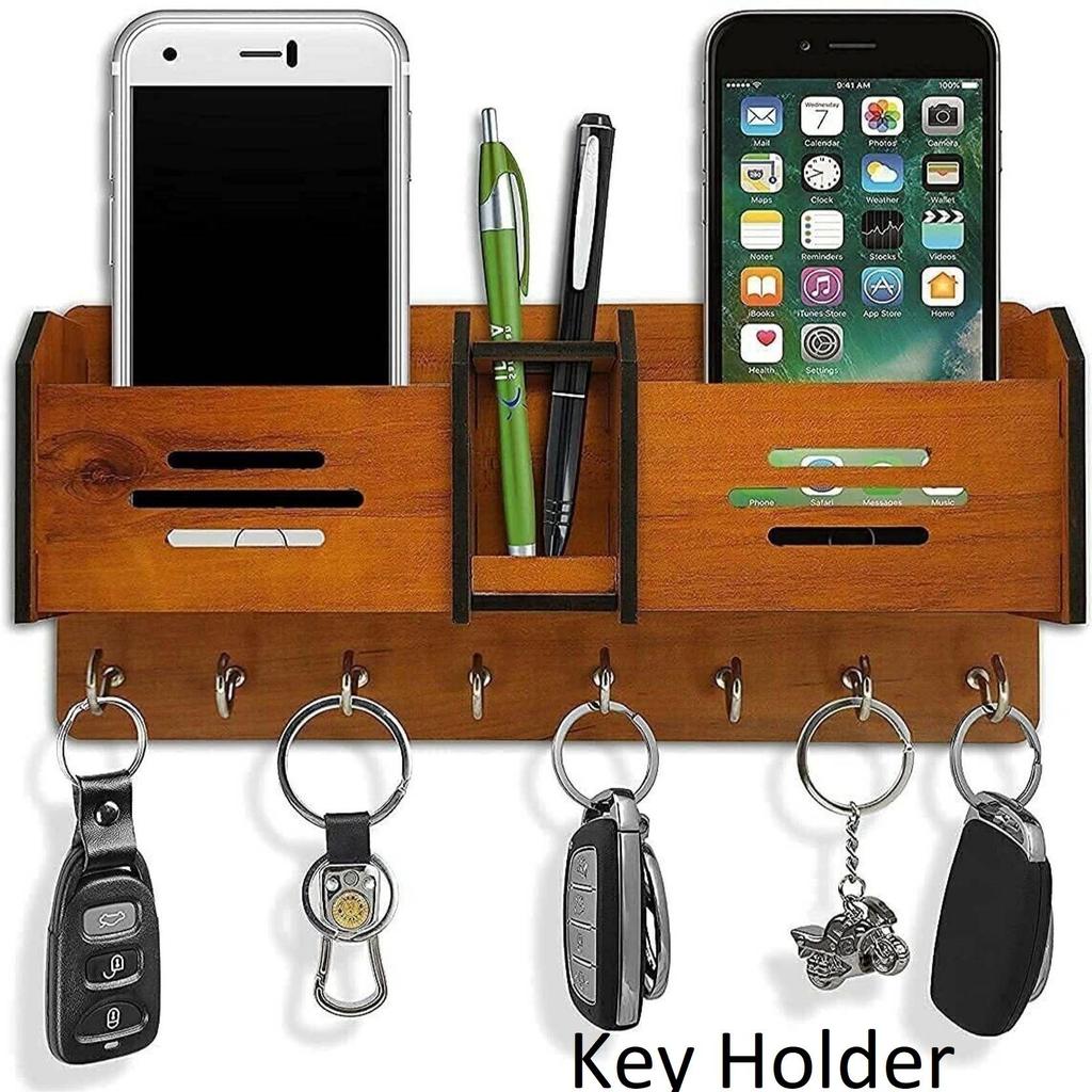 multipurpose design Wood Key Holder  (8 Hooks, Brown)