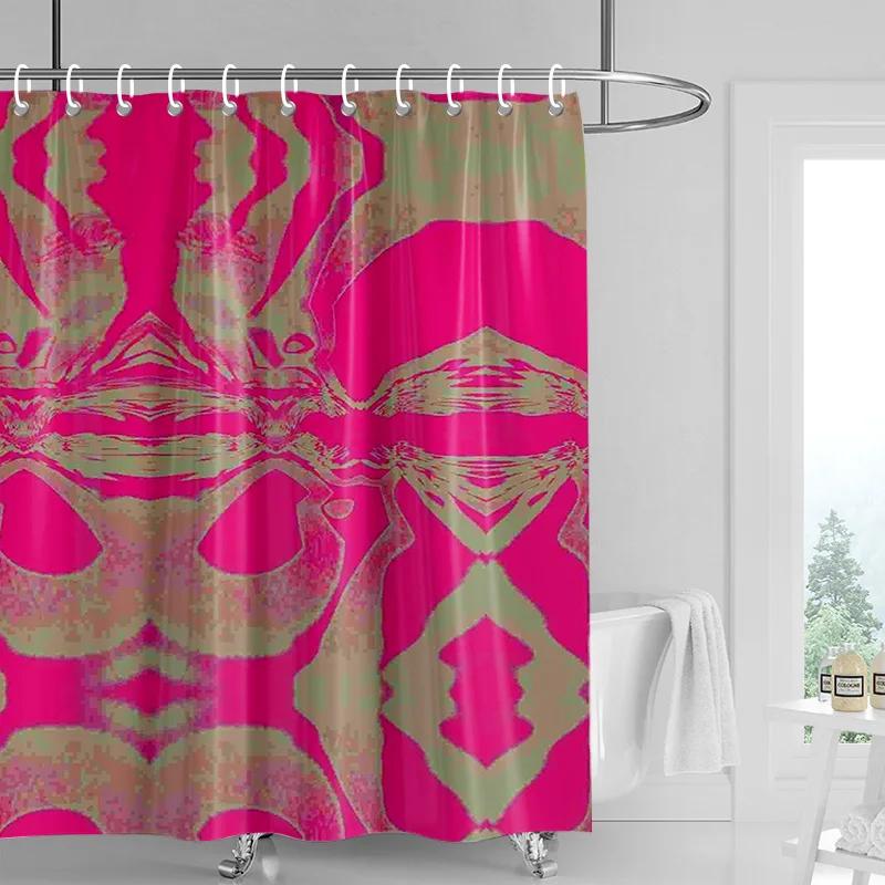 Vibrant Geometric Shower Curtain-Purple, Pink, Yellow And Blue Symmetrical Pattern, Modern Bathroom Decoration