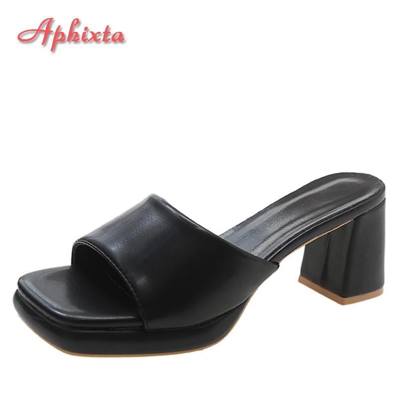 Aphixta Plus Size 45 46 Cool 7cm Chunky Heels Platform Women Flip Flops Summer Peep Toe Slides White Baby Pink Shoes